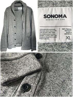 SONOMA Heather Gray Men's Button-Up Cardigan Sweater